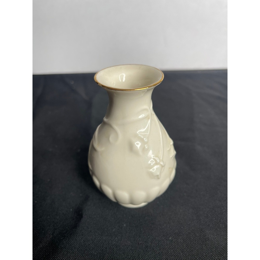 Lenox Floral Melody Miniature Bud Vase Ivory Fine China Gold Trim Embossed 4"